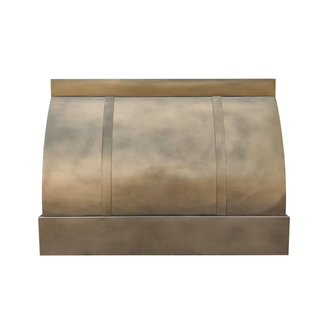 antique brass range hood on a white background