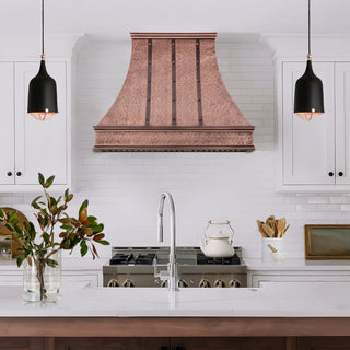 Antique Copper Kitchen Hood with Three Straps I Fully Customizable I SINDA Copper