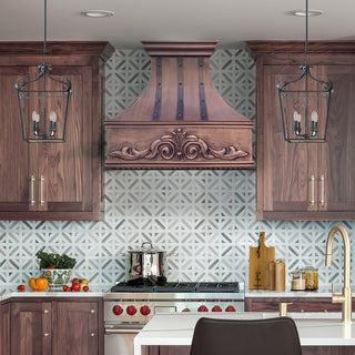 Tuscan H7TRA Copper Range Hood with Center Accent Pattern Apron Design - SINDA