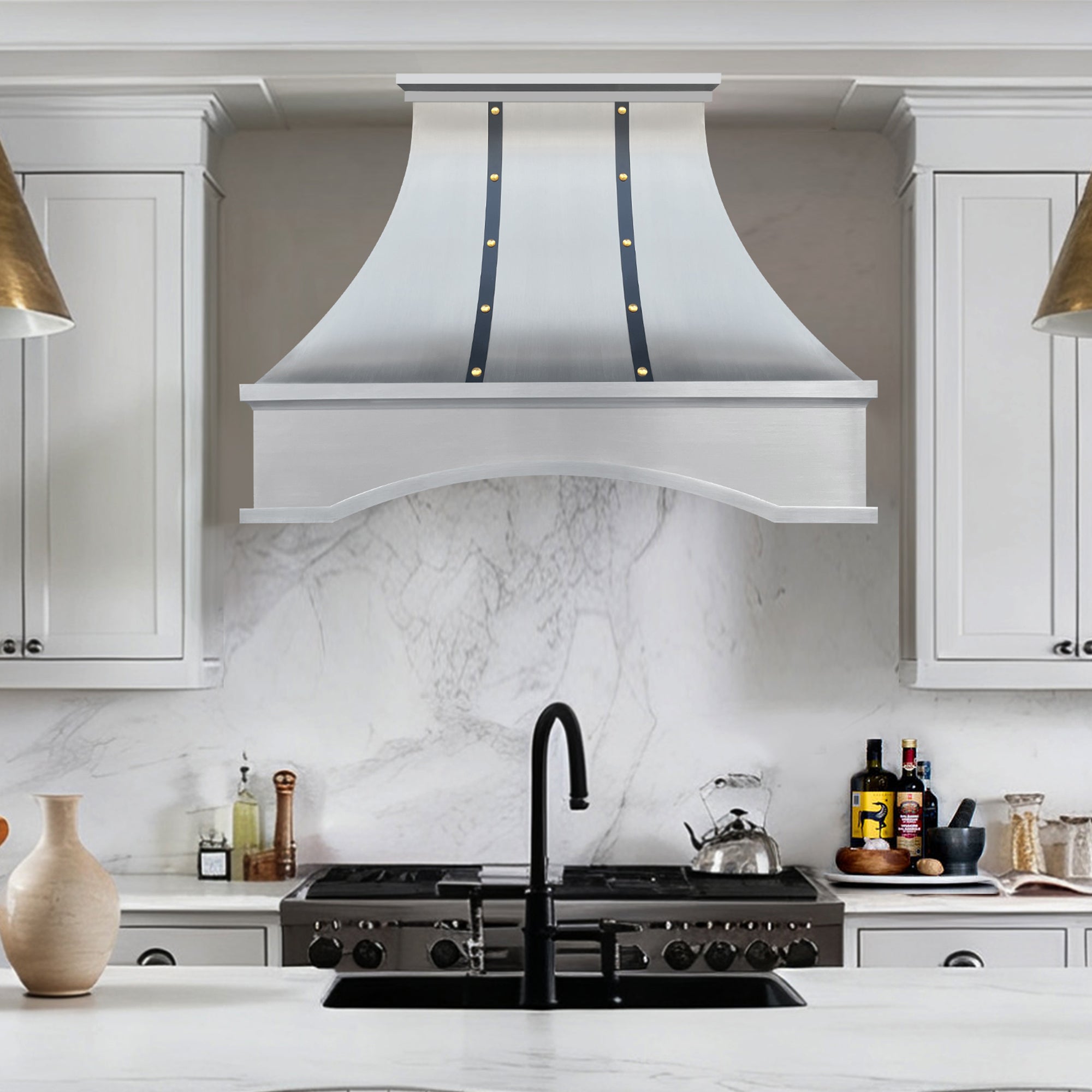 【s/ash】 star hood Arched Apron Stainless Steel Range Hood with Black Straps | SINDA