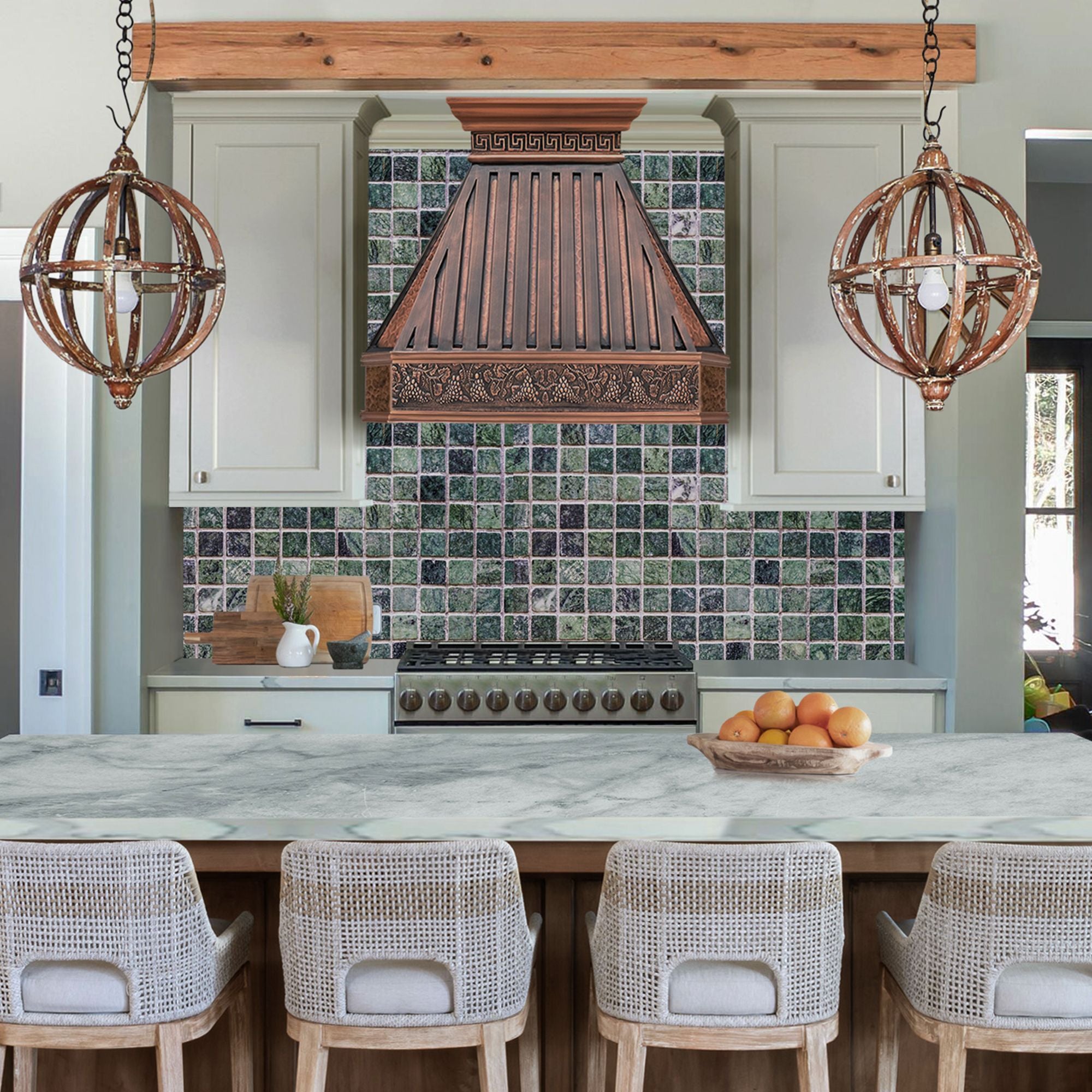 Grape Embossed Custom Copper Range Hood H14TA-G | Fully Hammered