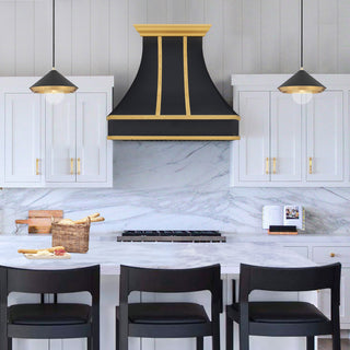 SINDA Black Stainless Steel Range Hood with Brass Decor