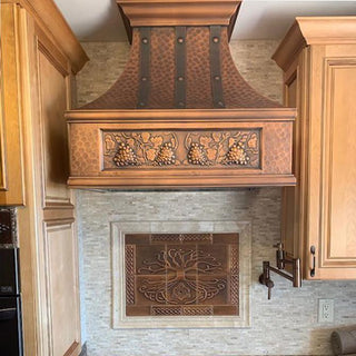 SINDA hammered copper kitchen hood with luxury apron pattern and free custom design service