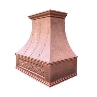 Decorative tuscan copper kitchen hood with straps and rivets factory direct price