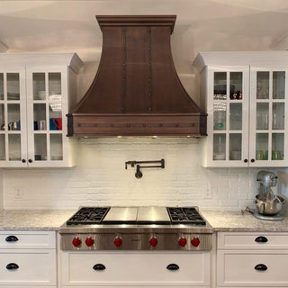 SINDA Top Ranked Classic Design with Decorative Straps and Rivets Copper Custom Kitchen Hood