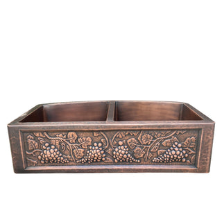 SINDA Double Bowl 14 Gauge Farmhouse Apron Copper Kitchen Sink KSAR-11 - Sinda Coppercopper sink