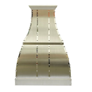 Brushed Stainless Steel Kitchen Range Hood with Polished Straps and Rivets - SINDA