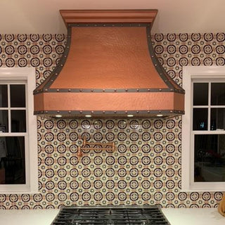 SINDA luxury mid century design copper range hood with decorative straps
