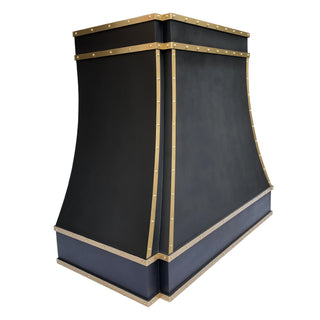 SINDA High End Black Stainless Steel Stove Hood with Brass Straps and Rivets