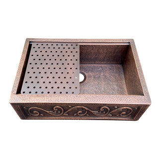 SINDA Single Bowl 14 Gauge Farmhouse Apron Copper Kitchen Sink KSA-4 - Sinda Coppercopper sink
