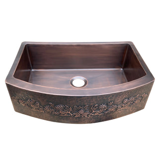 SINDA Single Bowl 14 Gauge Farmhouse Apron Copper Kitchen Sink KSAR-12 - Sinda Coppercopper sink