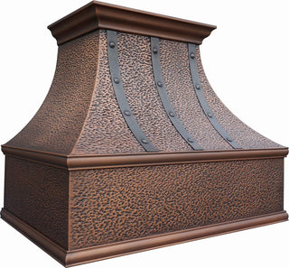 SINDA Wall Mount Hand Hammered Copper Stove Hood In Stock, 36”W x 21”D x 30”H (Wall Mount), H7HOTR - Sinda CopperCopper Range Hood36”W x 21”D x 30”H (Wall Mount)