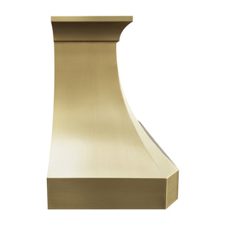 right side view of antique brass range hood