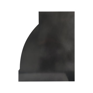the side of a custom black zinc stove vent hood