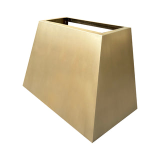 right angled view of a brushed brass range hood