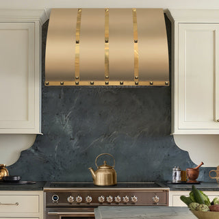 [CUSTOM] SINDA Custom Brushed Brass Kitchen Hood With Polished Brass Straps BRH8-PB
