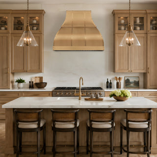 a luxury kitchen custom brushed brass kitchen range hood