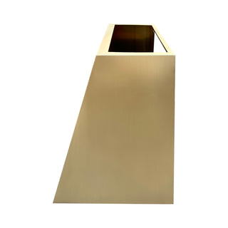 left side view of  a brushed brass range hood