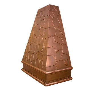 rock finish copper range hood with all-over stone-inspired pattern 