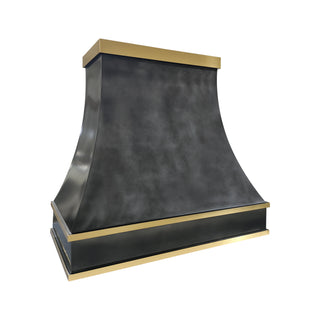 kitchen zinc stove vent hood with brass trim