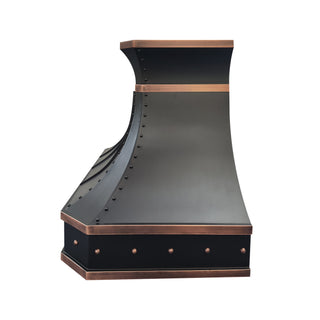 left side view of  an oil rubbed bronze copper range hood