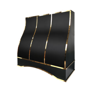 a modern wall mount black stainless steel with polished brass straps