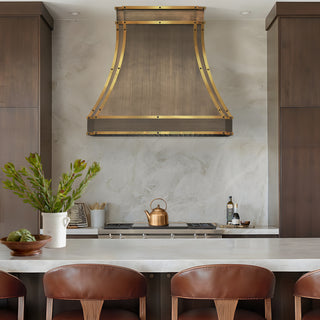 custom sierra antique brass range hood with 4 straps