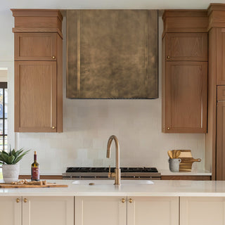 [CUSTOM] SINDA Handcrafted Kitchen Aged Brass Range Hood with Straps BRH37-2TR