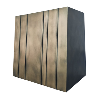 rectangular custom aged brass kitchen range hood