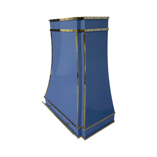 custom blue curved stainless steel kitchen vent hood