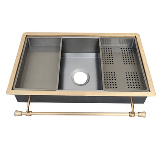 custom stainless steel kitchen sink with gold faucet 
