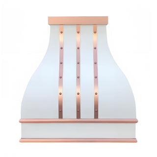 Contemporary range hood with stylish rose - gold riveted accents