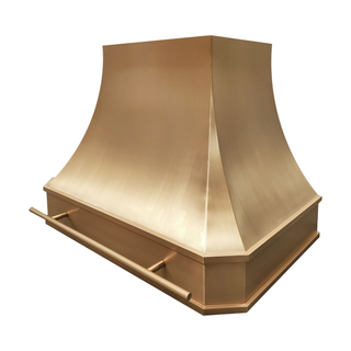 minimalist brushed brass range hood designed to bring  luxury to kitchens
