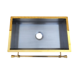 Stainless steel kitchen sink with gold trim
