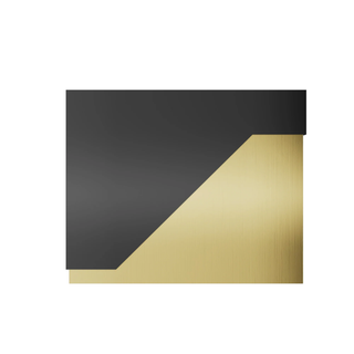 black stainless steel and brushed brass, rectangular shape with diagonal geometric split in black-and-gold color scheme