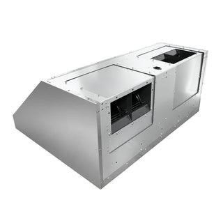 A stainless steel industrial duct fan housing or ventilation unit