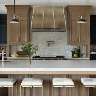 luxury kitchen antique brass range hood with stainless steel straps