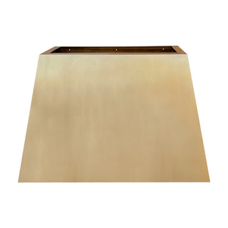 Front view of a brushed brass range hood