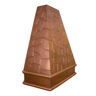 SINDA handmade rock finish copper range hood with all-over stone-inspired pattern and decorative rope-textured trim