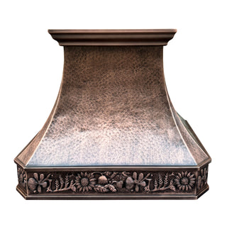 SINDA custom antique copper light hammered range hood.
