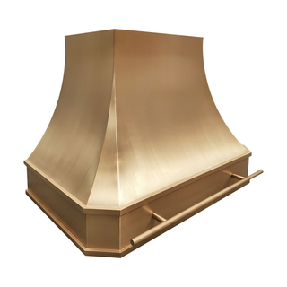 custom brushed brass range hood with popt rail ideal for luxury kitchens