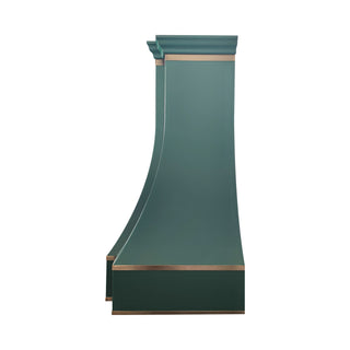 curved green stainless steel kitchen hood side view