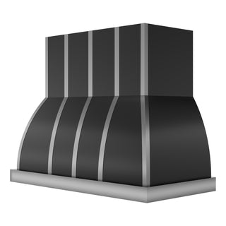 Black Stainless Steel Kitchen Hood with Brushed Stainless Steel Straps and Apron- SINDA