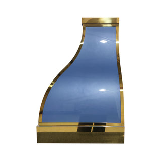 glossy blue stainless steel kitchen stove vent hood