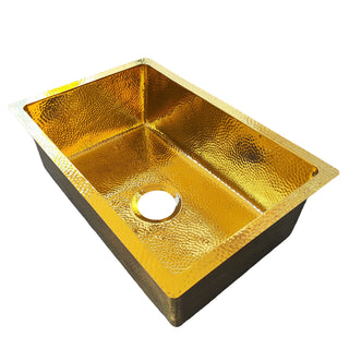 SINDA Luxury Polished Brass Light Hammered Kitchen Sink.