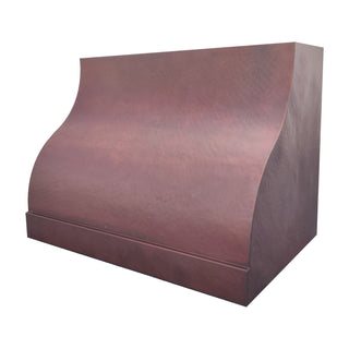 handmade fired copper range hood on a white background