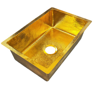 SINDA Luxury Polished Brass Light Hammered Kitchen Sink.