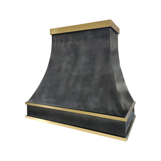 sinda zinc range hood with gold accents 