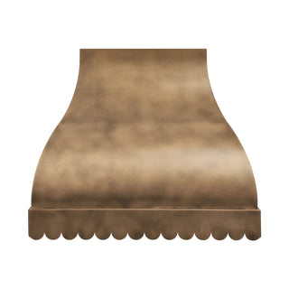 a unique shape aged brass kitchen exhaust hood