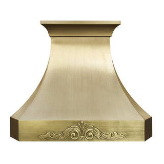 [CUSTOM] SINDA Luxury Custom Antique Brass Kitchen Hood with Center Accent BRH3TR-C